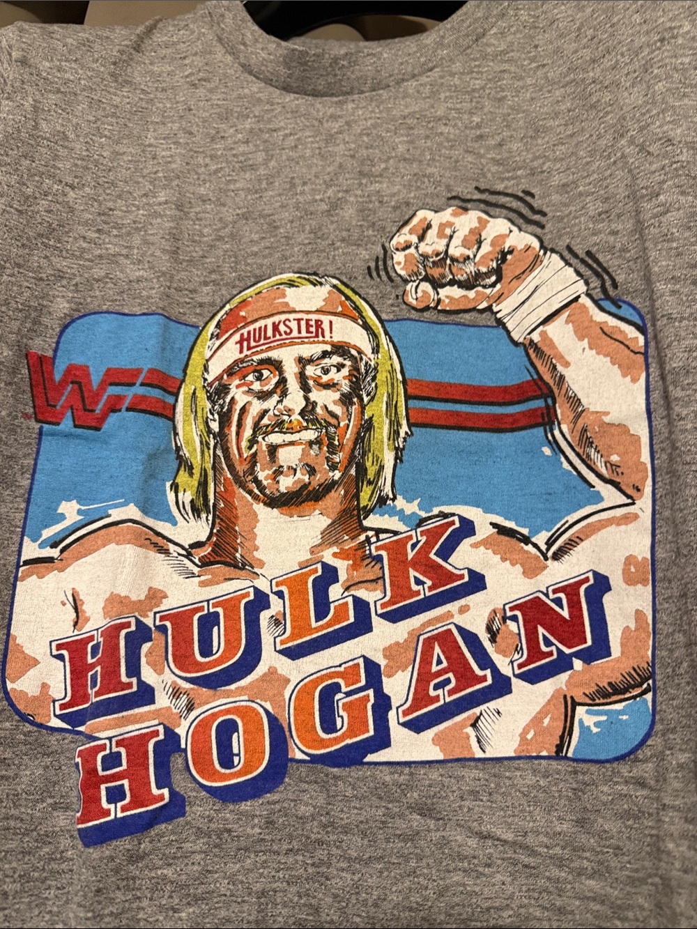 Rare-Vintage-85’ “Hulk Hogan “WWF”Tee - Gray with Red & Blue Print HULKSTER!